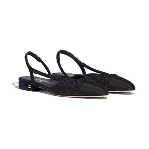 Chanel Slingbacks - Black, Navy Blue and Grosgrain/Gold details *AUTHENTIC*